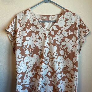 Floral V-Neck Top in Brown and White